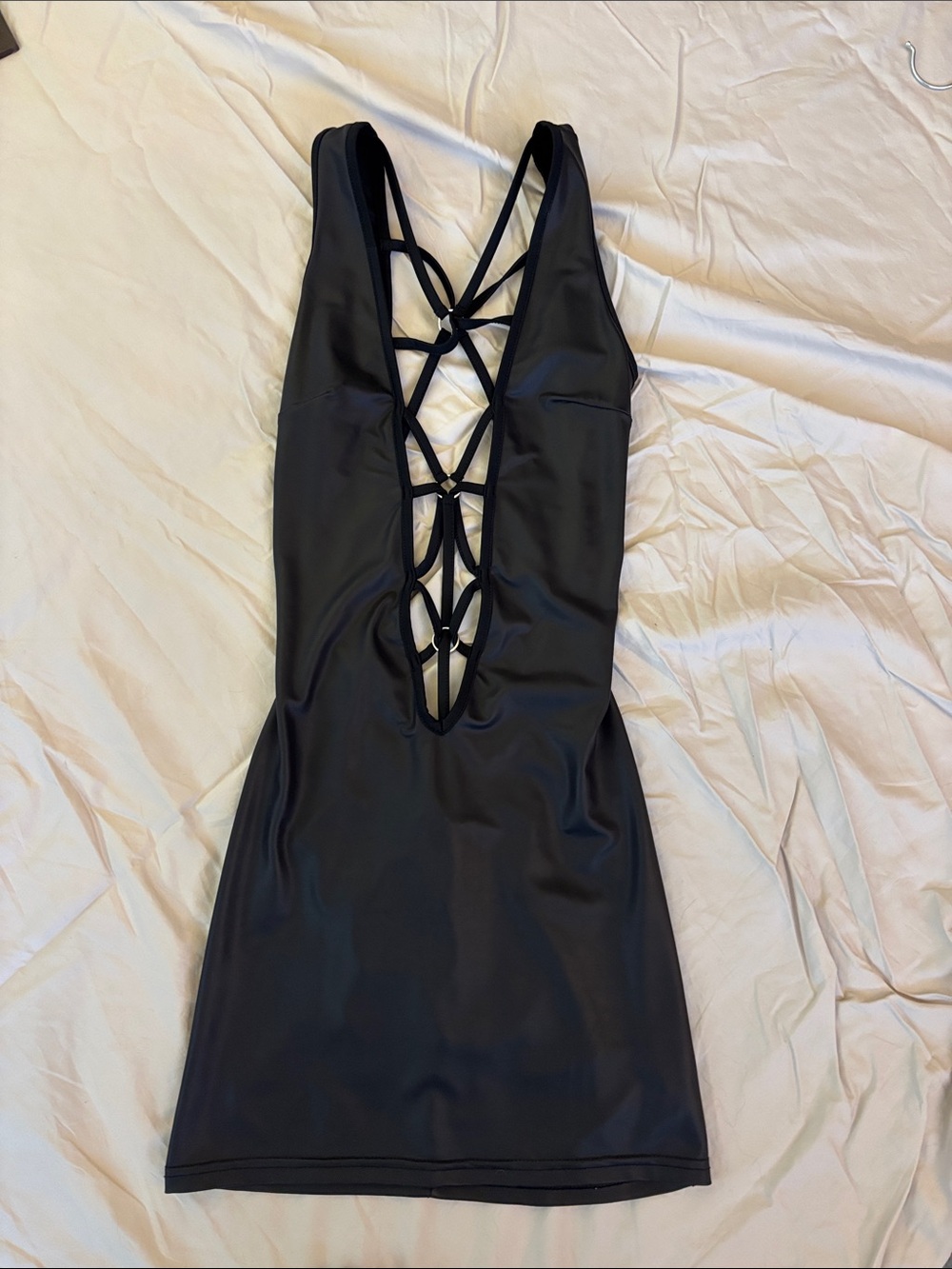 Black Mini Dress with Strappy Lattice Back